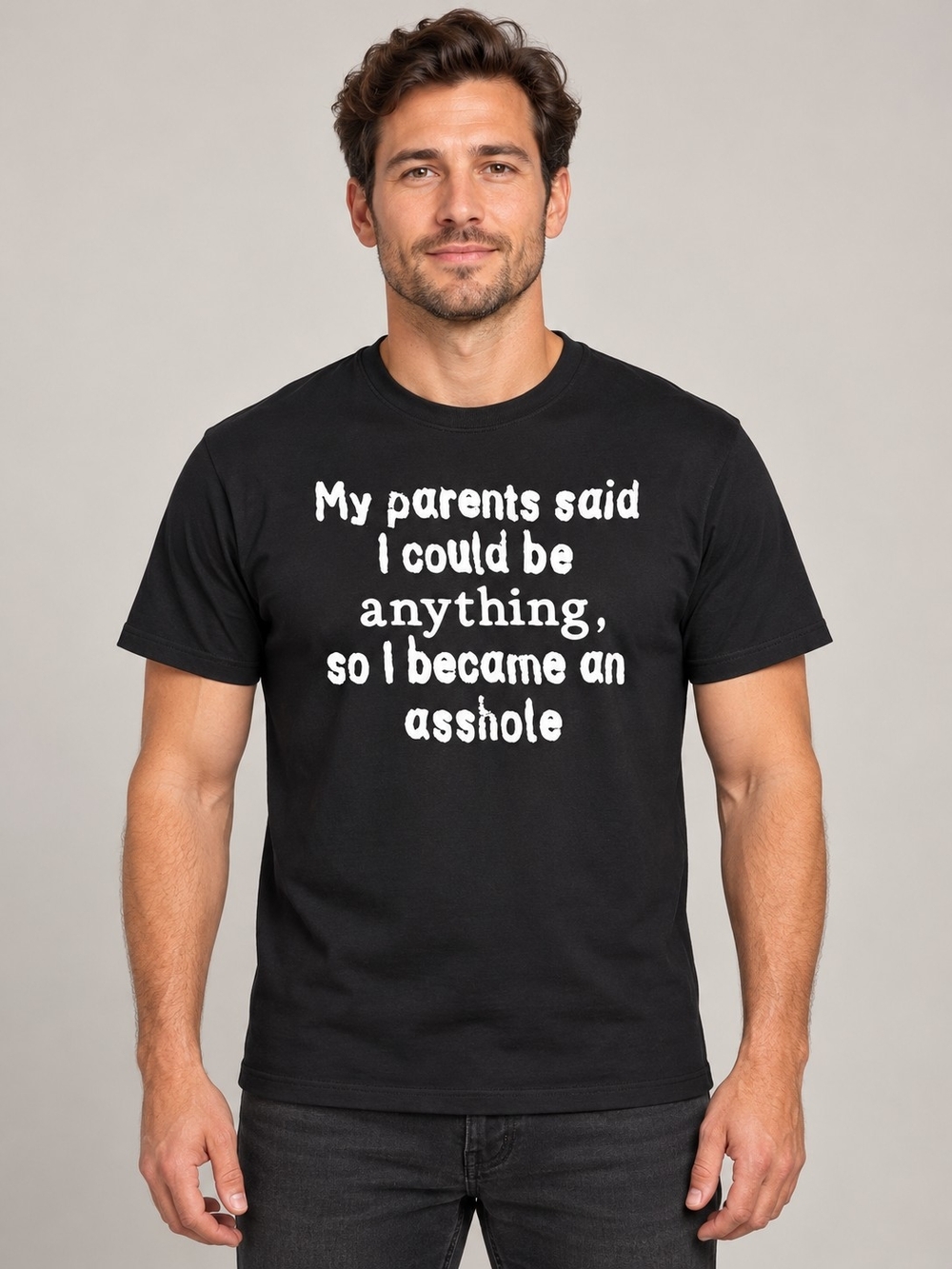 Spencer’s “My Parents Said I Could Be Anything” Graphic T-Shirt Black Men’s Text